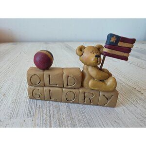 Vintage Suzi Old Glory blossom bucket 4th of July bear statue figurine ball deco